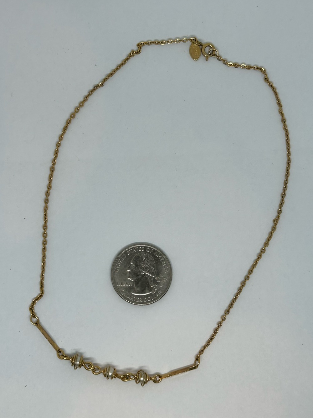 Avon Gold Bead Bar Necklace 16in EUC
